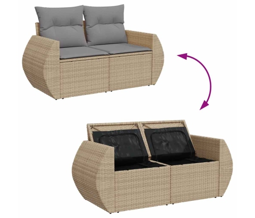 Set sofás de jardín 7 piezas y cojines ratán sintético beige