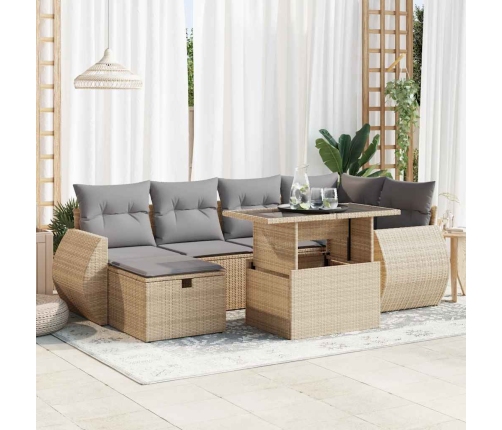 Set sofás de jardín 7 piezas y cojines ratán sintético beige