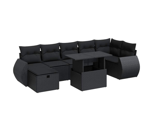 Set de sofás de jardín y cojines 8 piezas ratán sintético negro