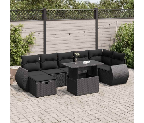 Set de sofás de jardín y cojines 8 piezas ratán sintético negro