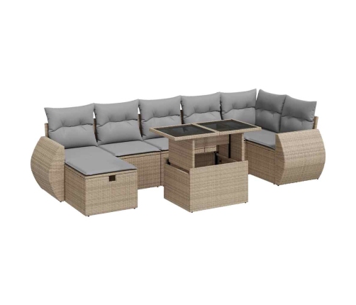 Set de sofás de jardín y cojines 8 piezas ratán sintético beige