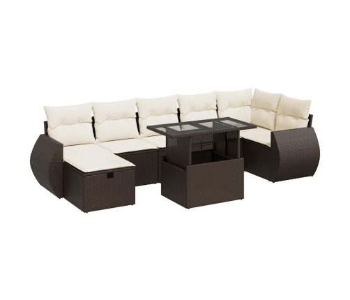 Set sofás de jardín 8 piezas y cojines ratán sintético marrón
