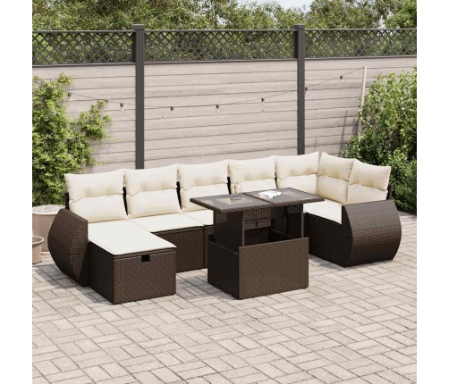Set sofás de jardín 8 piezas y cojines ratán sintético marrón