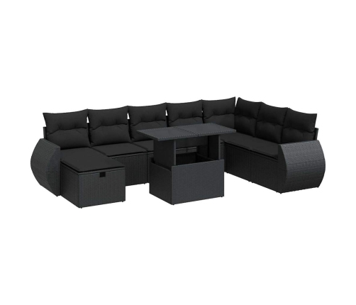 Set de sofás de jardín con cojines 9 pzas ratán sintético negro