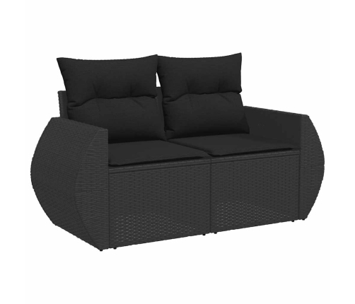Set de sofás de jardín con cojines 9 pzas ratán sintético negro