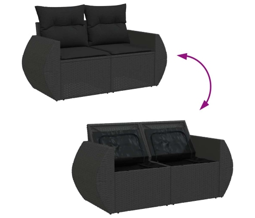 Set de sofás de jardín con cojines 9 pzas ratán sintético negro