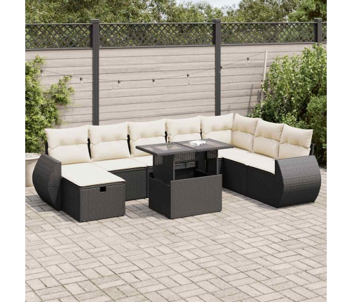 Set de sofás de jardín con cojines 9 pzas ratán sintético negro
