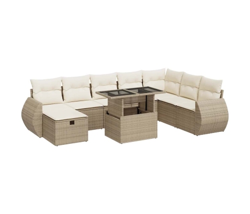 Set de sofás de jardín con cojines 9 pzas ratán sintético beige