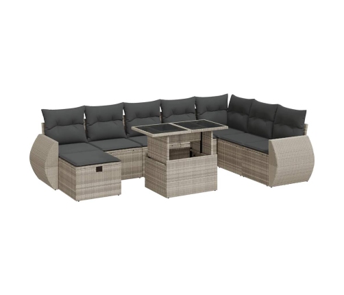 Set muebles jardín 9 pzas y cojines ratán sintético gris claro