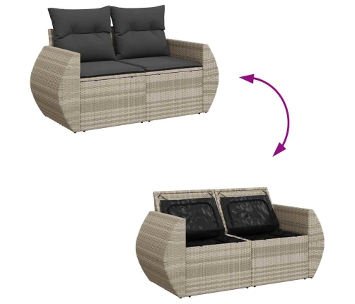 Set muebles jardín 9 pzas y cojines ratán sintético gris claro