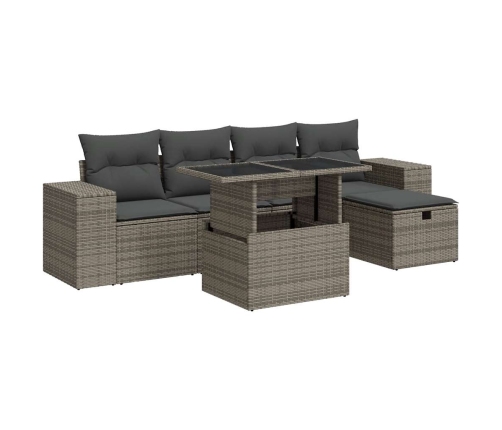 Set de muebles de jardín 6 pzas y cojines ratán sintético gris