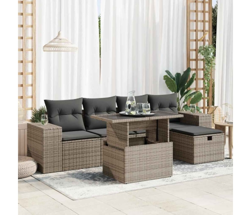 Set de muebles de jardín 6 pzas y cojines ratán sintético gris