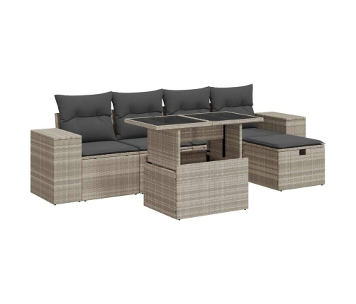 Set de sofás de jardín 6 pzas y cojines ratán sintético gris