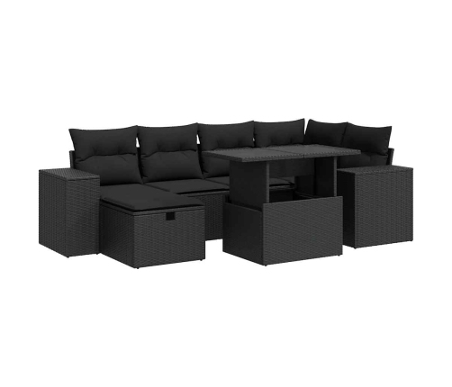 Set de sofás de jardín y cojines 8 piezas ratán sintético negro
