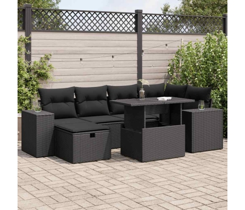 Set de sofás de jardín y cojines 8 piezas ratán sintético negro