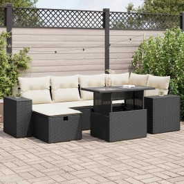 Set de sofás de jardín y cojines 8 piezas ratán sintético negro