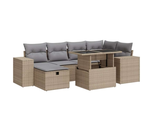 Set de sofás de jardín y cojines 8 piezas ratán sintético beige