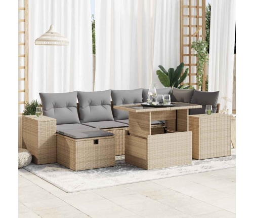 Set de sofás de jardín y cojines 8 piezas ratán sintético beige