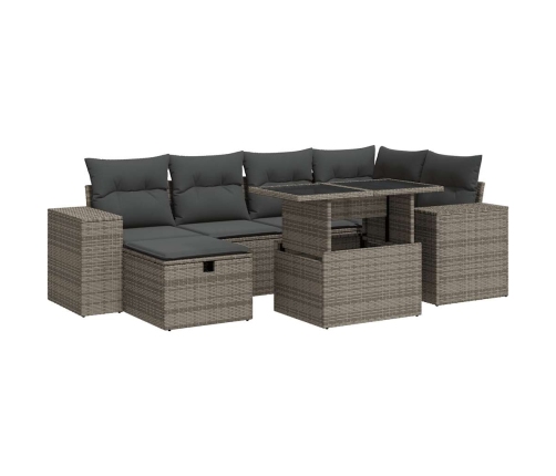 Set de sofás de jardín y cojines 8 piezas ratán sintético gris