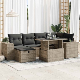 Set de sofás de jardín y cojines 8 piezas ratán sintético gris