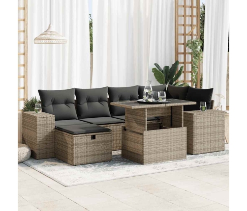 Set de sofás de jardín y cojines 8 piezas ratán sintético gris