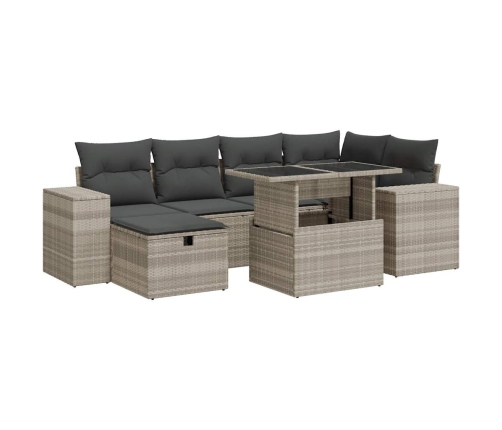 Set de sofás de jardín 8 pzas y cojines ratán sintético gris