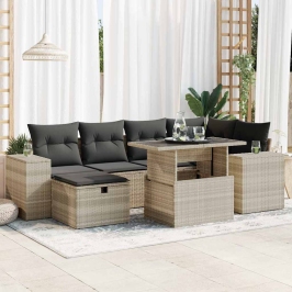 Set de sofás de jardín 8 pzas y cojines ratán sintético gris