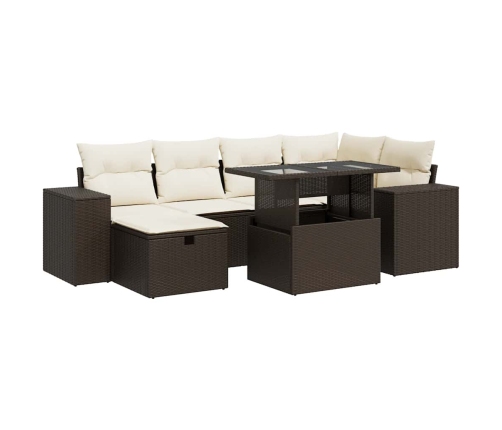 Set sofás de jardín 8 piezas y cojines ratán sintético marrón