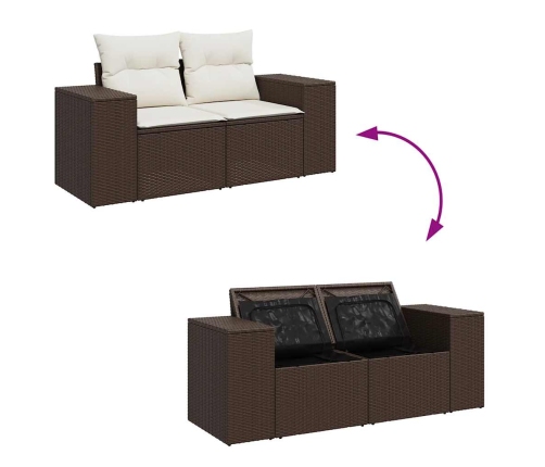 Set sofás de jardín 8 piezas y cojines ratán sintético marrón