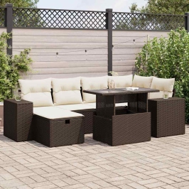 Set sofás de jardín 8 piezas y cojines ratán sintético marrón