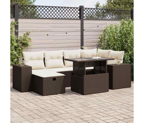 Set sofás de jardín 8 piezas y cojines ratán sintético marrón