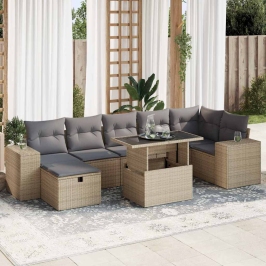 Juego de sofás jardín con cojines 5 pzas ratán sintético beige
