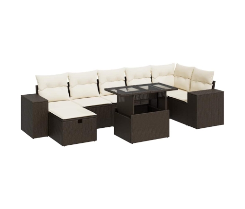 Set comedor de jardín 5 piezas y cojines ratán sintético marrón