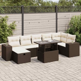Set comedor de jardín 5 piezas y cojines ratán sintético marrón