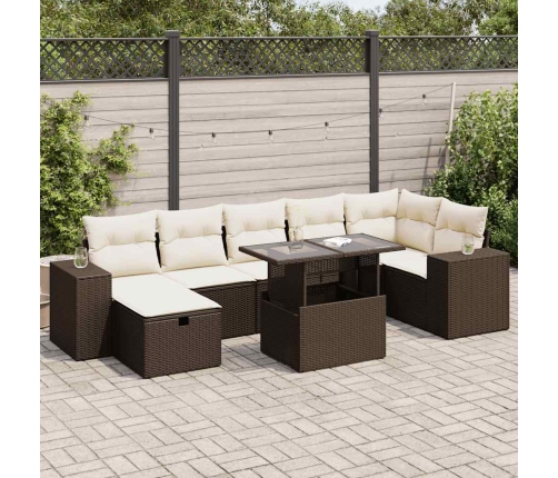 Set comedor de jardín 5 piezas y cojines ratán sintético marrón