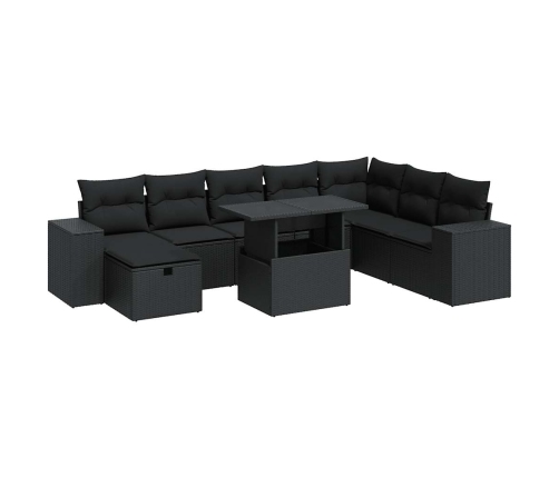 Set de sofás de jardín con cojines 9 pzas ratán sintético negro