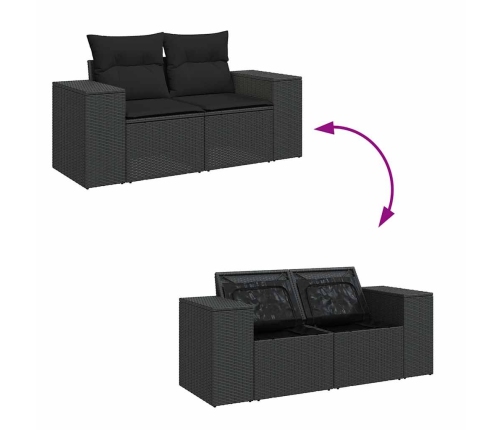 Set de sofás de jardín con cojines 9 pzas ratán sintético negro