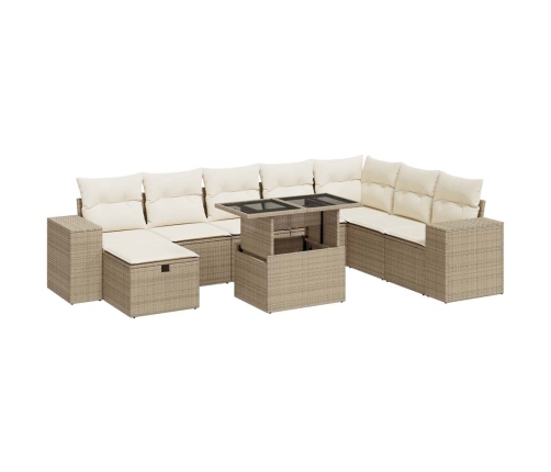 Set de sofás de jardín con cojines 9 pzas ratán sintético beige