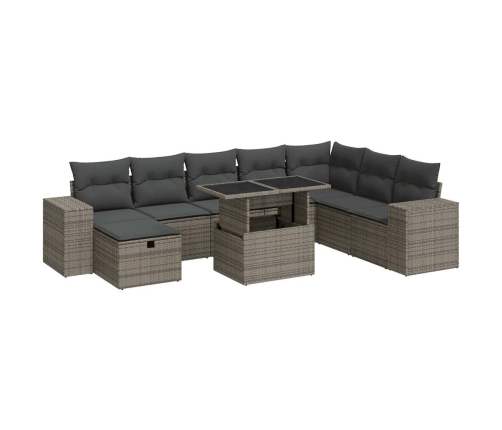 Set de sofás de jardín con cojines 9 pzas ratán sintético gris