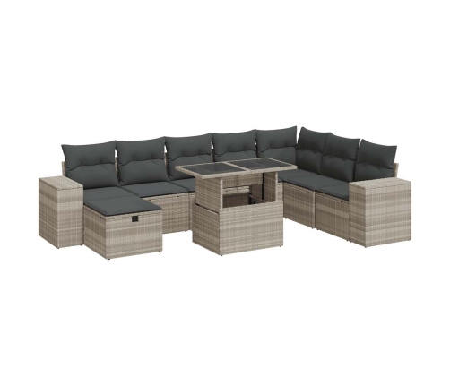 Set muebles jardín 9 pzas y cojines ratán sintético gris claro