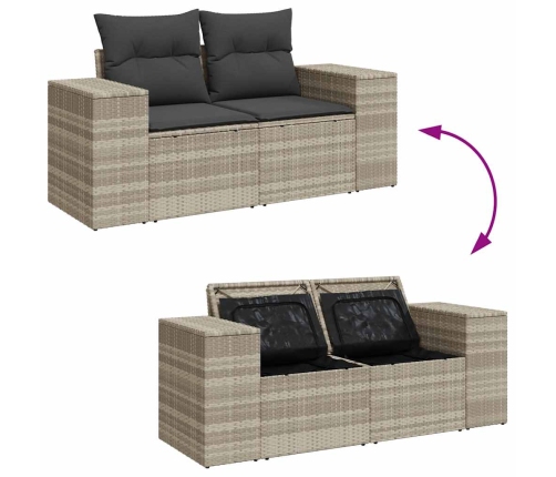 Set muebles jardín 9 pzas y cojines ratán sintético gris claro