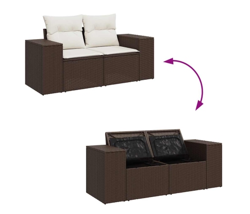 Set de sofás de jardín 9 pzas y cojines ratán sintético marrón