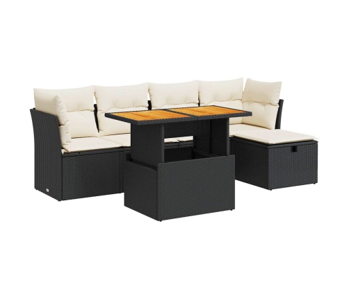 Set sofás jardín y cojines 6 pzas ratán sintético acacia negro
