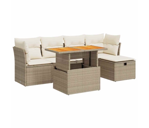 Set sofás jardín y cojines 6 pzas ratán sintético acacia beige