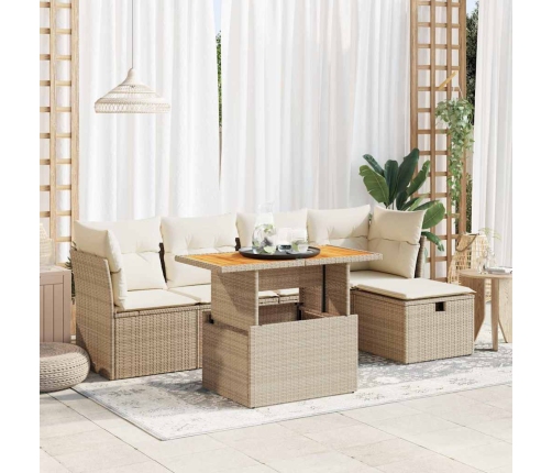 Set sofás jardín y cojines 6 pzas ratán sintético acacia beige