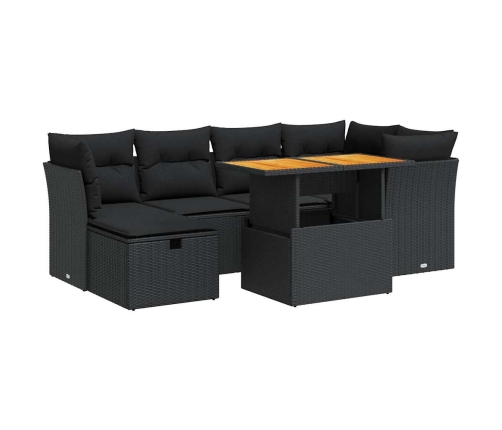 Set sofás jardín y cojines 7 pzas ratán sintético acacia negro