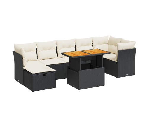 Set sofás jardín y cojines 8 pzas ratán sintético acacia negro