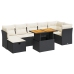 Set sofás jardín y cojines 8 pzas ratán sintético acacia negro