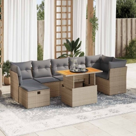 Set sofás jardín y cojines 8 pzas ratán sintético acacia beige