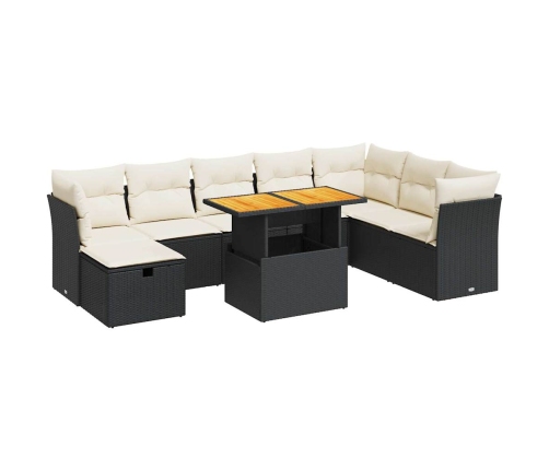 Set sofás jardín y cojines 9 pzas ratán sintético acacia negro